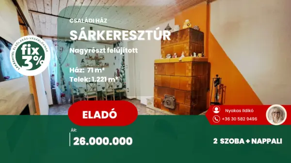 Eladó családi ház, Sárkeresztúr 2 szoba 71 m² 26 M Ft